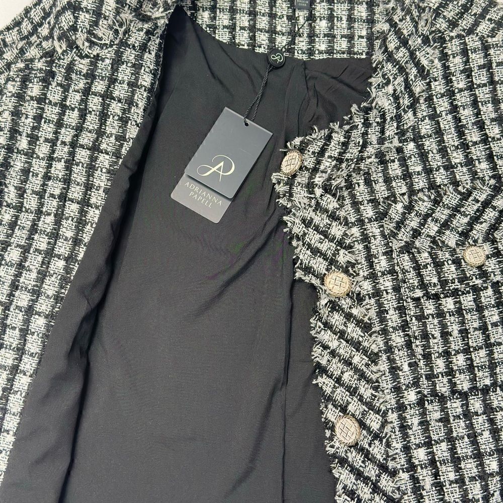 Adrianna Papell Black & White Crew Neck Long-Sleeve Tweed Blazer Size Small - Picture 6 of 10